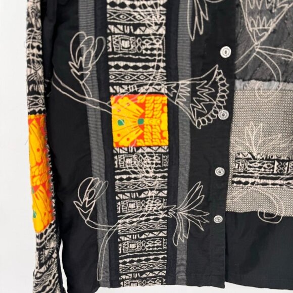 Chicos 2 Design Black Embroidered jacket Abstract Floral  size large vintage - Picture 6 of 11